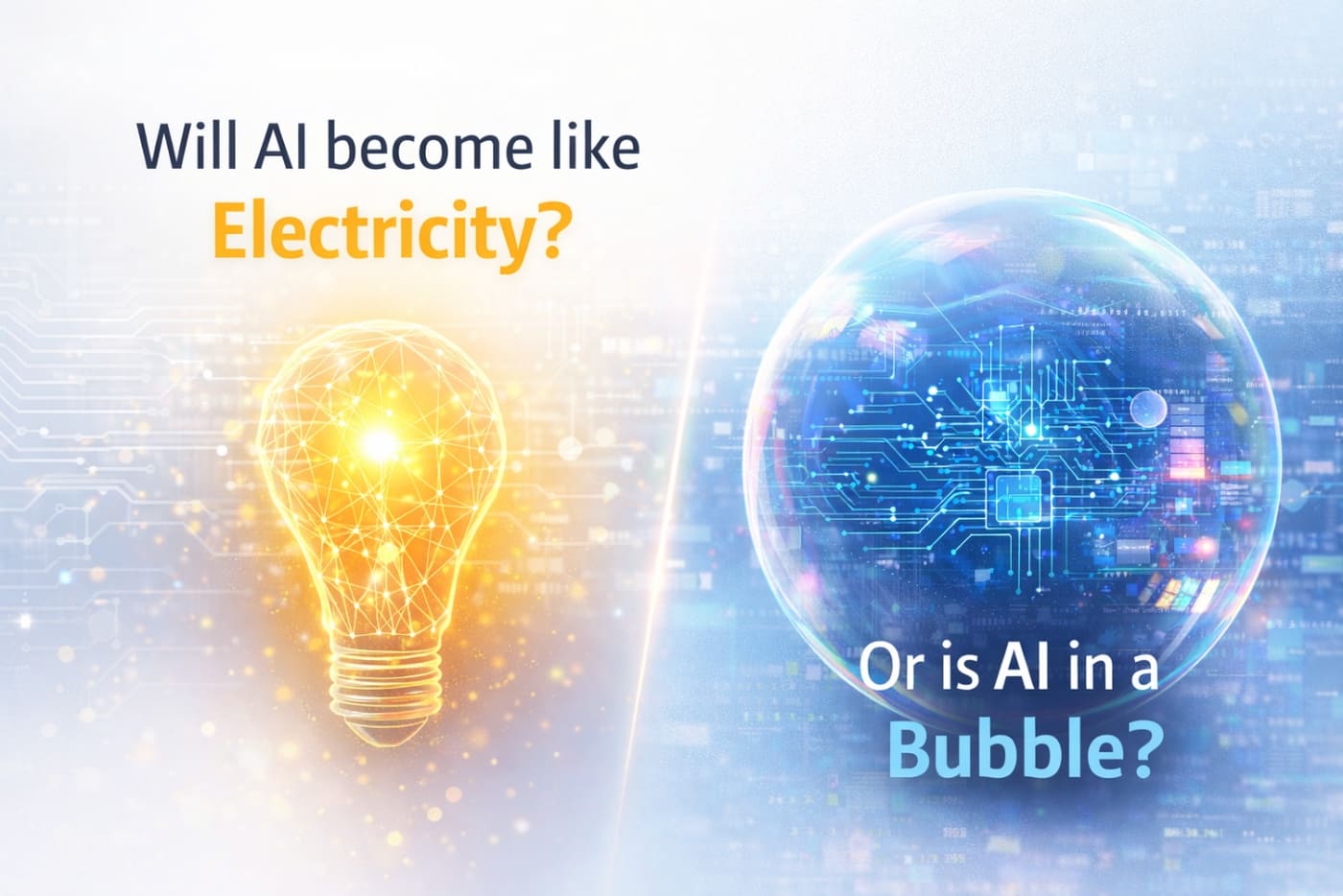 Figure 1. Two narratives, one reality. AI is described either as the next electricity or as a bubble, and neither account explains what enterprises are actually experiencing.
